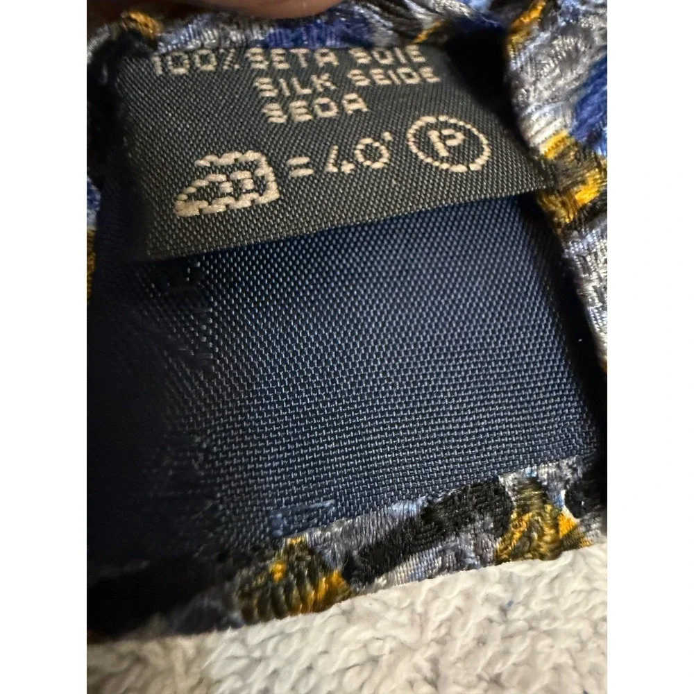 Ermenegildo Zegna Silk Tie Blue Grey Gold Geometric Abstract Made in Italy